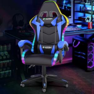 Ergonomic Gaming Chair with LED Lights, Headrest, Lumbar Support, Reclining Backrest, and Adjustable Height for Adults (With Led Light, Blue)