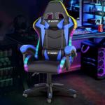 Ergonomic Gaming Chair with LED Lights, Headrest, Lumbar Support, Reclining Backrest, and Adjustable Height for Adults (With Led Light, Blue)
