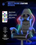 Ergonomic Gaming Chair with LED Lights, Headrest, Lumbar Support, Reclining Backrest, and Adjustable Height for Adults (With Led Light, Blue)