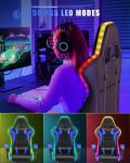 Ergonomic Gaming Chair with LED Lights, Headrest, Lumbar Support, Reclining Backrest, and Adjustable Height for Adults (With Led Light, Blue)