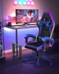 Ergonomic Gaming Chair with LED Lights, Headrest, Lumbar Support, Reclining Backrest, and Adjustable Height for Adults (With Led Light, Blue)