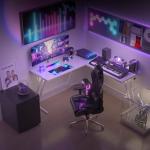 Devoko L Shaped Gaming Desk 120x120x75cm With Removable Monitor Stand, Corner Computer Desk Large PC Writing Table for Home and Office,Easy to Assemble, Carbon Fibre White