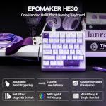 EPOMAKER HE30 One-Handed Hall Effect Keyboard, 8K Polling & 0.125ms, SOCD & Snap Key, Adjustable Trigger, PBT Keycap, RGB, Custom Software, Wired Gaming Keyboard for PC/Mac (White Purple)