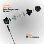Betron BS10 Earphones Wired Headphones In Ear Noise Isolating Earbuds with Microphone and Volume Control Powerful Bass Driven Sound, 12mm Large Drivers, Ergonomic Design, Black