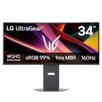 LG UltraGear G6 Gaming Monitor 34G600A-B, Curved UWQHD 1440p VA, 34 inch, 160Hz, 5ms GtG, 1ms MBR, Built-in Speakers, Multi Adjustable display, HDMI, DP, Black