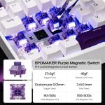 EPOMAKER HE30 One-Handed Hall Effect Keyboard, 8K Polling & 0.125ms, SOCD & Snap Key, Adjustable Trigger, PBT Keycap, RGB, Custom Software, Wired Gaming Keyboard for PC/Mac (White Purple)