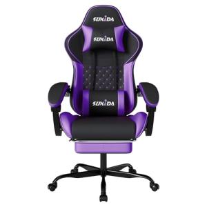 SUKIDA Gaming Chair, Ergonomic Computer Chairs with Footrest, Comfy Office Chair with Headrest, Massage Gaming Chair for Adult, Height Adjustable Pc Chair, 360° Swivel