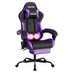 SUKIDA Gaming Chair, Ergonomic Computer Chairs with Footrest, Comfy Office Chair with Headrest, Massage Gaming Chair for Adult, Height Adjustable Pc Chair, 360° Swivel