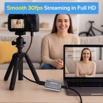 Video Capture Card HDMI to USB, 4K30 Input 1080P60 Output, Low-Lag Streaming for OBS, Plug and Play, for Windows and Mac OS, Game and Recording, Calls