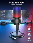 FIFINE Gaming Streaming Microphone, USB PC Desktop Mic with Controllable RGB, Mute Tap, Monitoring Headphone Jack, Gain Knob for Mac/PS4/PS5, Computer Condenser Mic for Video Podcasting Chatting-A8