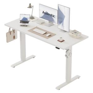 Agilestic Electric Standing Desk, 120 x 60 cm Height Adjustable Sit Stand Desk with Splice Board and Memory Smart Pannel, Home Office Desk, White
