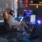 DLONGONE Gaming Desk with LED Lights, 120 x 60 cm Gaming Table Z Shaped, Gamer Desk with Carbon Fiber Coated, Gaming PC Table with Headphone Hook and Cup Holder, Computer Desks Easy to Assemble, Black