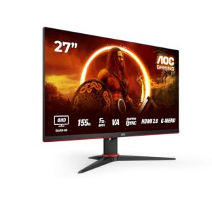 AOC Gaming Q27G2E - 27 INch QHD Monitor, 155Hz, 1ms MPRT, VA, FreeSync Premium, Shadow control, Low Input lag (2560 x 1440 @ 155Hz, 250 cd/m², HDMI 2.0 x 2, DisplayPort 1.2x1)