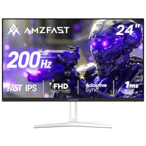 Amzfast 24 inch 200Hz Gaming Monitor, FHD 1920x1080, Fast IPS, Ultra-Thin Screen, 1ms MPRT, Adaptive-Sync, 110% sRGB, HDR, Ai Crosshair, Joystick Control, VESA 75x75, HDMI2.0&DP1.4, AMZG24X1W