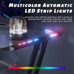 DLONGONE Gaming Desk with LED Lights, 120 x 60 cm Gaming Table Z Shaped, Gamer Desk with Carbon Fiber Coated, Gaming PC Table with Headphone Hook and Cup Holder, Computer Desks Easy to Assemble, Black