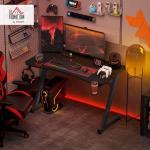 HOMCOM Gaming Desk 120 x 65 cm Steel Frame with Cup Holder, Headphone Hook, Adjustable Feet and Cable Organiser, Home Office Computer Table, Black