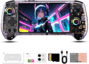 iTAP RG557 Handheld Gaming Console, 5.48-inch AMOLED Screen, Android Retro Game Player with 256GB Storage & 4000+ Preloaded Games – Suitable for Adults and Kids (Transparent Purple)