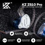 Linsoul KZ ZS10 Pro, 4BA+1DD 5 Driver in Ear Monitor, HiFi Wired Earbuds, Gaming Earbuds, Hybrid IEM Earphones with Stainless Steel Faceplate, Recessed 2 Pin Detachable Cable(Without Mic, Blue)
