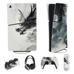 playvital Full Set Skin Sticker for ps5 Slim Console Digital Edition (The New Smaller Design), Vinyl Skin for ps5 Controller & Headset & Charging Station & Media Remote - Ink Spirit Dragon