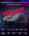 PEEH Wireless Gaming Mouse with Tri-Modes, 2.4G/ BT/ 2 Side Buttons, Rapid Fire Key, 8000 DPI, 6 Backlit Modes, Macro, 9 Programmable Buttons