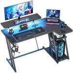 HOMIDEC Gaming Desk with LED Lights, 100CM Computer Desk with Monitor Stand, L Shaped Corner Desk with Headphone Hook and Shelves for Gaming Room, Bedroom, Office, Black