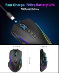 PEEH Wireless Gaming Mouse with Tri-Modes, 2.4G/ BT/ 2 Side Buttons, Rapid Fire Key, 8000 DPI, 6 Backlit Modes, Macro, 9 Programmable Buttons