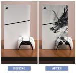playvital Full Set Skin Sticker for ps5 Slim Console Digital Edition (The New Smaller Design), Vinyl Skin for ps5 Controller & Headset & Charging Station & Media Remote - Ink Spirit Dragon