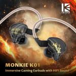 Yinyoo KBEAR MONKIE K01 Wired Gaming Earbuds,1DD Lightweight Gaming In Ear Monitor with 3.5mm Plug, HIFI Immersive Bass in Ear Headphones Wired Earphones Compatible with PC,PS5, Xbox,Switch