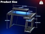 HOMIDEC Gaming Desk with LED Lights, 100CM Computer Desk with Monitor Stand, L Shaped Corner Desk with Headphone Hook and Shelves for Gaming Room, Bedroom, Office, Black