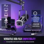 FIFINE Gaming Microphone Kit, XLR/USB Microphone Set for PC/MAC/PS5/Mixer, Boom Arm Stand Dynamic Mic with Controller RGB, Mute Button, Gain Knob, for Podcast Recording, Vocal-AmpliGame AM8T