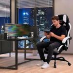 Play haha.Ergonomic reclining seat with footrest adjustable headrest and lumbar cushion high back support padded armrests PU leather finish for gaming home or office use