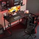 DOMSHOCT L Shaped Gaming Desk with Power Outlets, 100x70cm Small Corner Computer Table with Large Reversible Storage Shelves, Home Office PC Workstation with Hooks for Writing Study, Black