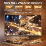 Great voell 24 Inch Curved Gaming Monitors with 180Hz, FHD 1080p, 3000R, FreeSync, HDMI DP Connectivity, VESA