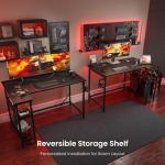 DOMSHOCT L Shaped Gaming Desk with Power Outlets, 100x70cm Small Corner Computer Table with Large Reversible Storage Shelves, Home Office PC Workstation with Hooks for Writing Study, Black