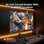 Great voell 24 Inch Curved Gaming Monitors with 180Hz, FHD 1080p, 3000R, FreeSync, HDMI DP Connectivity, VESA