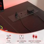 DOMSHOCT L Shaped Gaming Desk with Power Outlets, 100x70cm Small Corner Computer Table with Large Reversible Storage Shelves, Home Office PC Workstation with Hooks for Writing Study, Black