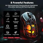 GravaStar Mercury M2 Wireless Gaming Mouse with 26,000 DPI, PAW3395DM Sensor -79g Lightweight Hollowed-Out Design -5 Programmable Buttons -5 Dynamic Lightsync RGB - Stealth Black (Stealth Black)