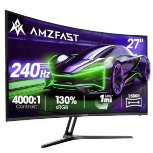 Amzfast 27 inch Curved Gaming Monitor, 240Hz, Full HD 1920x1080p, Fast VA 1500R, 1ms MPRT, 4000:1 Contrast, 130% sRGB, 95% DCI-P3, HDR, Adaptive-Sync, VESA 100X100, HDMI 2.0&DP 1.4 - AMZG27C1 Pro