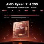 Tivique 16.1" Gaming Laptop with Ryzen 7 H255 Processor up to 4.90 GHz (Beat 13th i7-13800H), 8C/16T - 4800MHz 16GB RAM DDR5*2+512GB M.2 SSD,1200 FHD, HDMI, WiFi 6,12C Radeon 780M, Backlit Keyboard