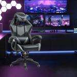 Yesuitme Gaming Chair, Computer Chair with Lumbar Cushion, Headrest, Height-Adjustable Office Chair Gaming Chair for Adults, Girls, Boys (Without Footrest, Black+Grey)