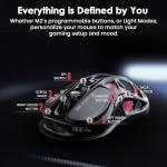 GravaStar Mercury M2 Wireless Gaming Mouse with 26,000 DPI, PAW3395DM Sensor -79g Lightweight Hollowed-Out Design -5 Programmable Buttons -5 Dynamic Lightsync RGB - Stealth Black (Stealth Black)