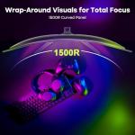 Amzfast 27 inch Curved Gaming Monitor, 240Hz, Full HD 1920x1080p, Fast VA 1500R, 1ms MPRT, 4000:1 Contrast, 130% sRGB, 95% DCI-P3, HDR, Adaptive-Sync, VESA 100X100, HDMI 2.0&DP 1.4 - AMZG27C1 Pro