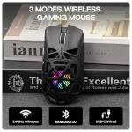 MechLands Aula SC620 Gaming Mouse, 2.4G/USB-C/BT Wireless Mouse with 400mAh Battery, Adjustable 12,000 DPI & 1000 Polling Rate, PAW3311 Sensor, RGB Lighting, Programmable Buttons, for Win/Mac (Black)