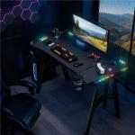 SAILUN Gaming Desk with LED Lights M-Frame Computer Desk 120cm Gaming Table with Cup Holder and Headphone Hook PC Desk for Gaming Room, Bedroom, Office, Small Space, Black