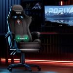 PORIYA Gaming Chair with Adjustable Backrest, Ergonomic Executive Office Chair, Height Adjustable Racing Chair 2-Point Massage Reclining Computer Chair Capacity Weight 150 kg (Black&Red Massage)