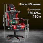 PORIYA Gaming Chair with Adjustable Backrest, Ergonomic Executive Office Chair, Height Adjustable Racing Chair 2-Point Massage Reclining Computer Chair Capacity Weight 150 kg (Black&Red Massage)