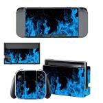 eXtremeRate Full Set Faceplate Skin Decal Stickers for Nintendo Switch with 2Pcs Screen Protector (Console & joy con & Dock & Grip) - Blue Flame