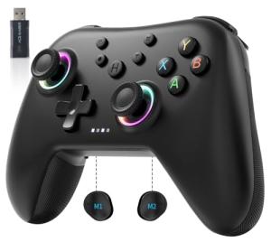 AceGamer Aurora 2.4G Wireless Controller for PC Windows/Switch 2/Switch/Steam/iOS/Android, PC Gamepad with Hall Effect Joystick, Programmable Back Button,Linear Resonant Actuator,Turbo, Black