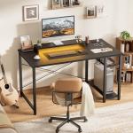 iSunirm Gaming Desk with LED Lights & Power Outlet, Reversible Computer Desk with Moveable Monitor Stand, 100x75x50CM Office Desk with USB Charging Station for Home, Bedroom, Study, Black