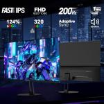Amzfast 25 Inch Gaming Monitor,1920x1080 Full HD, 200Hz, Fast IPS Panel, Built-in Speaker, 1ms MPRT, Adaptive-Sync, DCI-P3 95%,sRGB 124%, Slim Stand, VESA 75x75, HDMI 2.0&DP 1.4, AMZG25X1